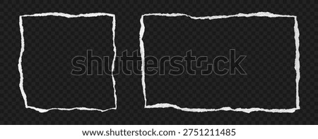 Paper frames made from realistic textured torn paper edges. Set of rectangular and square frame made from ripped edges of paper at transparent background. Vector illustration.