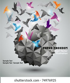 Paper Freedom, Origami abstract vector illustration.