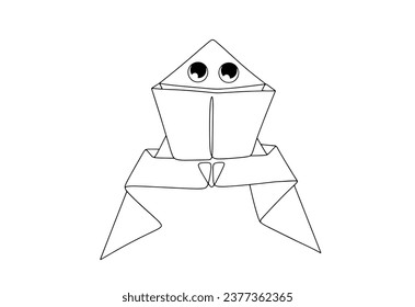 Paper frog. Origami toy. Origami Day. One line drawing for different uses. Vector illustration.