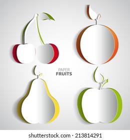 Paper Fruit Set cut out, cherry, orange, pear, apple, mix design card illustration