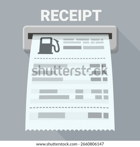 Paper fuel receipt in a slot of an automatic metal machine (flat design)