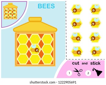 Paper game for children, Bees. To create an image, use scissors and glue.