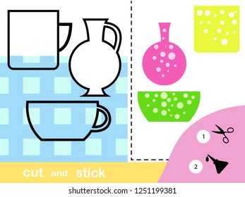 Paper game for children, drinks. To create an image, use scissors and glue.