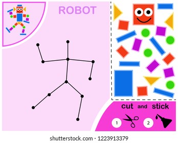 Paper game for children, robot. To create an image, use scissors and glue.