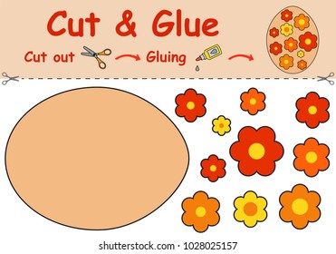 Paper game for the development of preschool children. Cut parts of the image and glue on the paper. Easter egg. Vector illustration 