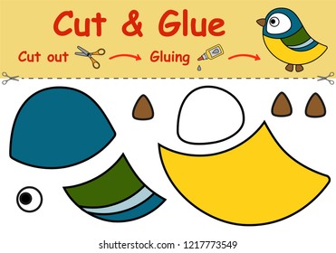 Paper game for the development of preschool children. Cut parts of the image and glue on the paper. The titmouse. Vector illustration 
