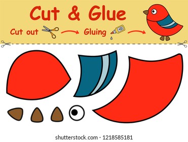 Paper game for the development of preschool children. Cut parts of the image and glue on the paper. The bullfinch. Vector illustration 