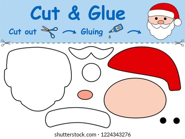 Paper game for the development of preschool children. Cut parts of the image and glue on the paper. The Santa Claus head. Vector illustration 