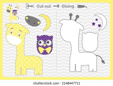 Paper game for the development of preschool children. Cut parts of the image and glue on the paper.Cut and paste children educational game.Vector illustration