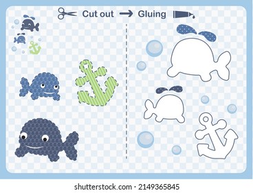 Paper game for the development of preschool children. Cut parts of the image and glue on the paper. Cut and paste children educational game. Vector illustration