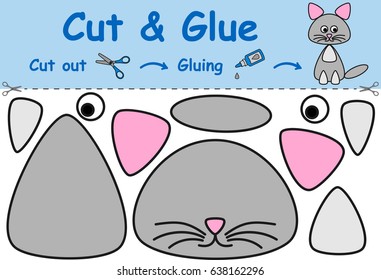 Paper game for the development of preschool children. Cut parts of the image and glue on the paper. Vector illustration 