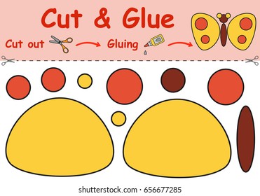 Paper game for the development of preschool children. Cut parts of the image and glue on the paper. Vector illustration 