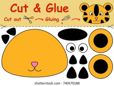 Paper game for the development of preschool children. Cut parts of the image and glue on the paper. Vector illustration 