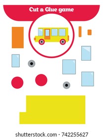 Paper game for the development of preschool children. Cut parts of the image and glue on the paper. Vector illustration