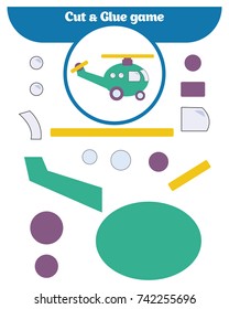 Paper game for the development of preschool children. Cut parts of the image and glue on the paper. Vector illustration