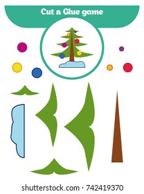 Paper game for the development of preschool children. Cut parts of the image and glue on the paper. Vector illustration