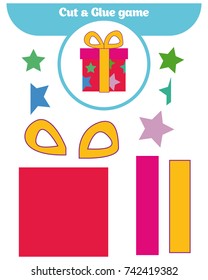 Paper game for the development of preschool children. Cut parts of the image and glue on the paper. Vector illustration