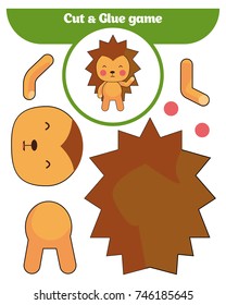 Paper game for the development of preschool children. Cut parts of the image and glue on the paper. Vector illustration