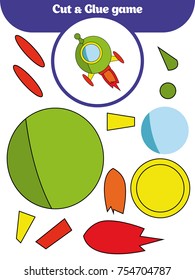Paper game for the development of preschool children. Cut parts of the image and glue on the paper. Vector illustration. Cosmos