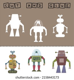 Paper game for the development of preschoolers. Cut out parts of the image and glue the robot. Fun game for kids and kids