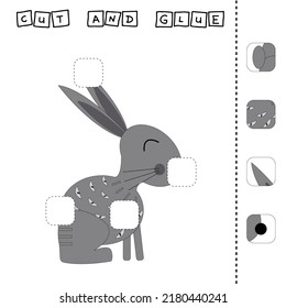 Paper game for the development of preschoolers. Cut out parts of the image and glue on the rabbit. A fun game for kids 