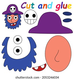 Paper game with funny cartoon pirate captain vector illustration. Cut all pieces and glue on cardboard for make pirate - printable activity page for children vector