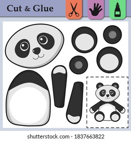 Paper game for kids. Create the applique cute Panda. Cut and glue. Handmade. Education logic game for preschool kids. Worksheet activity perfect for scissor practice, fine motor and cutting skills.