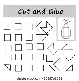 Paper game for kids. DIY worksheet. Color, cut out the parts of the image and glue on the paper. 