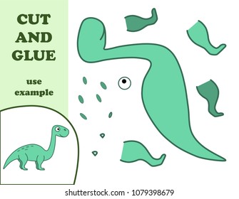 Paper game for preshool children. Paper crafts for kids. Use scissors, cut parts of the image and glue to create the dinosaur. Brachiosaurus