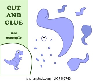 Paper game for preshool children. Paper crafts for kids. Use scissors, cut parts of the image and glue to create the dinosaur. Tyrannosaurus rex