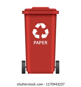 Paper garbage wheel box mockup. Realistic illustration of paper garbage wheel box vector mockup for web design isolated on white background