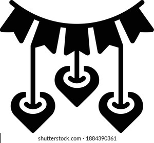 Paper Garland Design, New Year Bunting Flags Heart Shapes Concept Vector Icon Design, Happy New Year 2021 Symbol on white background, HNY Wishes Sign,