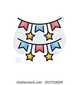 Ilustración de estilo de icono de contorno relleno del vector de la garland de papel. archivo EPS 10 
