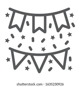 Paper garlands line icon, st patrick's day and holiday, birthday garland sign, vector graphics, a linear pattern on a white background, eps 10