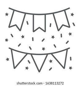 Paper garlands thin line icon, st patrick's day and holiday, birthday garland sign, vector graphics, a linear pattern on a white background, eps 10