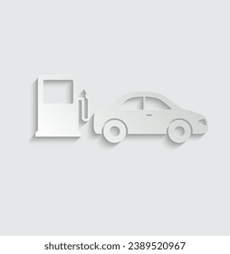 paper gas station sign. car icon with gas station 