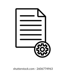 Paper and gear icon. Project management concept line style. Technical support check list with cog. Software development concept. Vector illustration for web and app. EPS 10