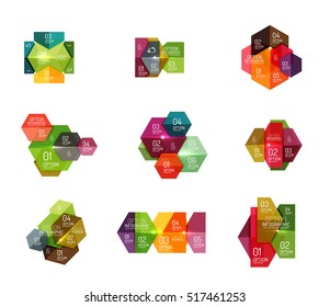 Paper geometric abstract infographic layouts. Vector business templates