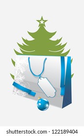 Paper gift bag on the Christmas background. Vector