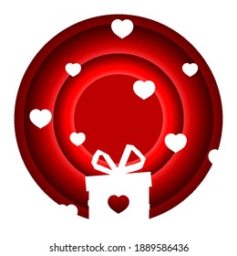Caja de regalo de papel con ilustraciones de arte de corazón, vector.