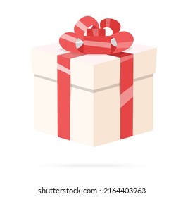 Paper gift box with red tape and bow , on white background . Flat design illustration. Stock vector graphics