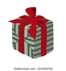 Paper gift box with red tape and bow , on white background . Flat design illustration. Stock vector graphics