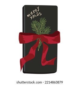 Paper gift box with red tape and bow , on white background . Flat design illustration. Stock vector graphics