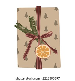 Paper gift box with red tape and bow , on white background . Flat design illustration. Stock vector graphics