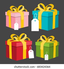 Paper Gift Boxes Set. Vector Present Box.