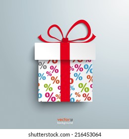 Paper gift with colored percents on the grey background. Eps 10 vector file.