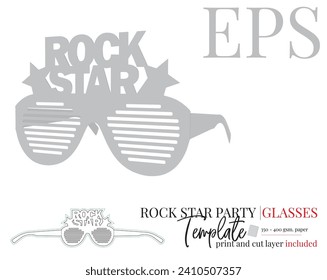 Paper glasses template, vector with die cut, laser cut layers. Sunglasses mock-up, party eyeglasses. Cut and fold. White, blank, isolated rock star Glasses on white background, perspective view