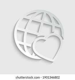 paper global earth icon with heart  love sign valentines day icon