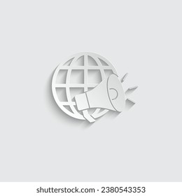 paper global loudspeaker icon vector megaohone sign