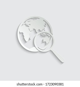Icono de Globo de papel. icono global de Internet. icono de vector de búsqueda de globo terráqueo